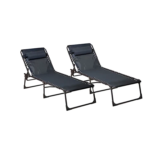 Neo Pair Of Black Outdoor Folding Garden Sun Lounger 2 Neo Pair Of Black Outdoor Folding Garden Sun Lounger - Image 2