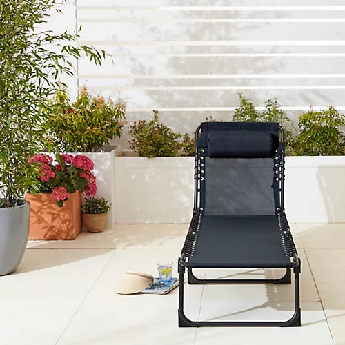 Neo Pair Of Black Outdoor Folding Garden Sun Lounger 3 Neo Pair Of Black Outdoor Folding Garden Sun Lounger - Image 3