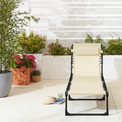 Neo Pair Of Cream Outdoor Garden Folding Sun Loungers -Outsunny Garden Zone neo pair of cream outdoor garden folding sun loungers5056293914758 03c MP