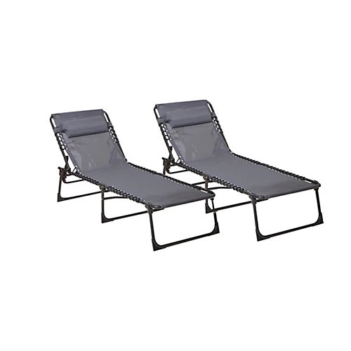 Neo Pair Of Grey Outdoor Folding Sun Loungers 2 Neo Pair Of Grey Outdoor Folding Sun Loungers - Image 2