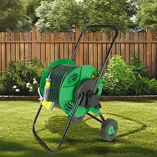 New Portable Trolley Wheels Hose Reel Garden Watering Pipe Free Standing Winder 2 New Portable Trolley Wheels Hose Reel Garden Watering Pipe Free Standing Winder - Image 2
