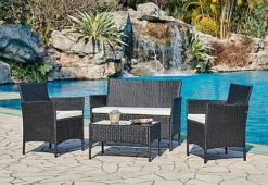 Newport Rattan Garden Furniture Set Conservatory Patio Outdoor Table Chairs Sofa Cover, Black Plus Cover