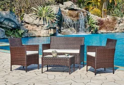Newport Rattan Garden Furniture Set Conservatory Patio Outdoor Table Chairs Sofa, Dark Brown