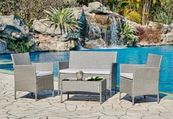 Newport Rattan Garden Furniture Set Conservatory Patio Outdoor Table Chairs Sofa, Dark Grey Plus Cover
