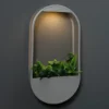 Noma Solar Round Oval Metal Wall Pocket Planters Grey 50cm With Light Garden