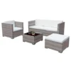 Oseasons Acorn Rattan 5 Seat Lounge Sofa Set In Dove Grey With White Cushions