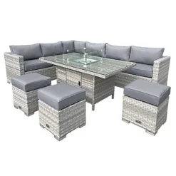 Oseasons Aruba Rattan 9 Seat Firepit Table Set In Dove Grey