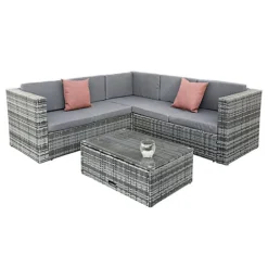 Oseasons Hampton KD Rattan 5 Seat Corner Lounge Set In Grey