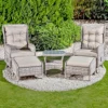 Oseasons Majorca Rattan 2 Seat Recliner Tea For Two Set In Dove Grey With Stools