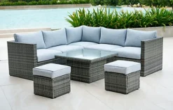 OUT & OUT Lima Outdoor Rattan Corner Lounge Set With Low Table - 7 Seats