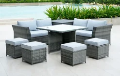 OUT & OUT Tarina Outdoor Rattan Corner Lounge Set With Cushion Box - 8 Seats