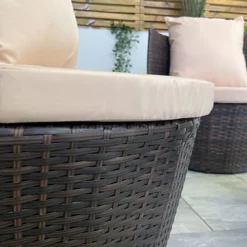 Outdoor Brown Rattan With Cream Cushions Garden Patio Stackable Vase Bistro Chair And Table Set -Outsunny Garden Zone outdoor brown rattan with cream cushions garden patio stackable vase bistro chair and table set5060658795074 04c MP