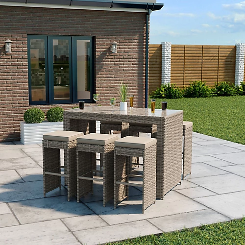 Outdoor Garden 6 Seater Bar Set In Natural Half Round Rattan 1 Outdoor Garden 6 Seater Bar Set In Natural Half Round Rattan