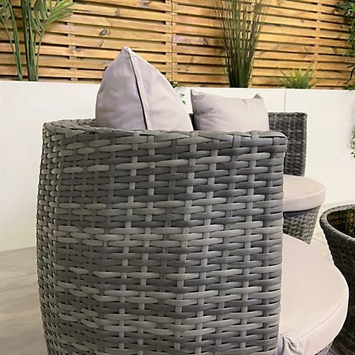 Outdoor Grey Rattan With Light Grey Cushions Garden Patio Stackable Vase Bistro Chair And Table Set 2 Outdoor Grey Rattan With Light Grey Cushions Garden Patio Stackable Vase Bistro Chair And Table Set - Image 2