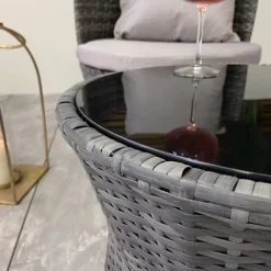 Outdoor Grey Rattan With Light Grey Cushions Garden Patio Stackable Vase Bistro Chair And Table Set 6 Outdoor Grey Rattan With Light Grey Cushions Garden Patio Stackable Vase Bistro Chair And Table Set -Outsunny Garden Zone outdoor grey rattan with light grey cushions garden patio stackable vase bistro chair and table set5060658795050 03c MP