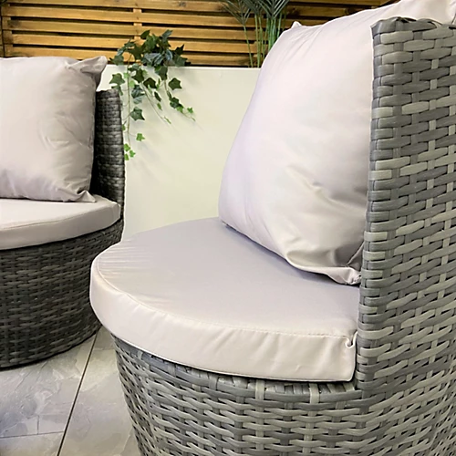 Outdoor Grey Rattan With Light Grey Cushions Garden Patio Stackable Vase Bistro Chair And Table Set 4 Outdoor Grey Rattan With Light Grey Cushions Garden Patio Stackable Vase Bistro Chair And Table Set - Image 4