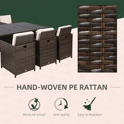 Outsunny 11PC Garden Rattan Dining Set Cushion Patio Table Chair Conservatory Brown -Outsunny Garden Zone outsunny 11pc garden rattan dining set cushion patio table chair conservatory brown5055974873957 06c MP