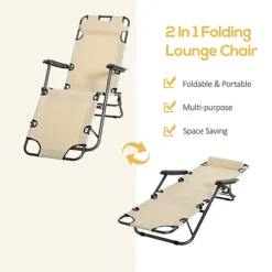 Outsunny 2 In 1 Outdoor Folding Sun Lounger W/ Adjustable Back And Pillow Beige -Outsunny Garden Zone outsunny 2 in 1 outdoor folding sun lounger w adjustable back and pillow beige5056534538125 03c MP