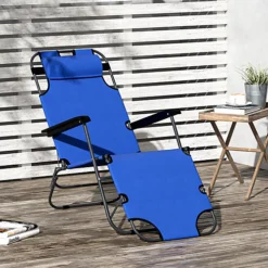 Outsunny 2 In 1 Outdoor Folding Sun Lounger W/ Adjustable Back And Pillow Blue