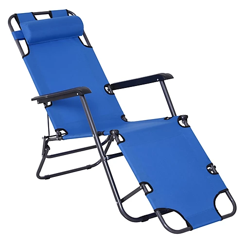 Outsunny 2 In 1 Outdoor Folding Sun Lounger W/ Adjustable Back And Pillow Blue 2 Outsunny 2 In 1 Outdoor Folding Sun Lounger W/ Adjustable Back And Pillow Blue - Image 2