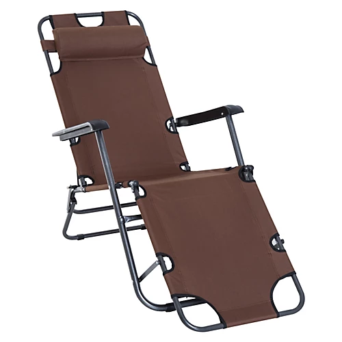 Outsunny 2 In 1 Outdoor Folding Sun Lounger W/ Adjustable Back And Pillow Brown 2 Outsunny 2 In 1 Outdoor Folding Sun Lounger W/ Adjustable Back And Pillow Brown - Image 2