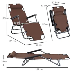 Outsunny 2 In 1 Outdoor Folding Sun Lounger W/ Adjustable Back And Pillow Brown 6 Outsunny 2 In 1 Outdoor Folding Sun Lounger W/ Adjustable Back And Pillow Brown -Outsunny Garden Zone outsunny 2 in 1 outdoor folding sun lounger w adjustable back and pillow brown5056029882603 03c MP