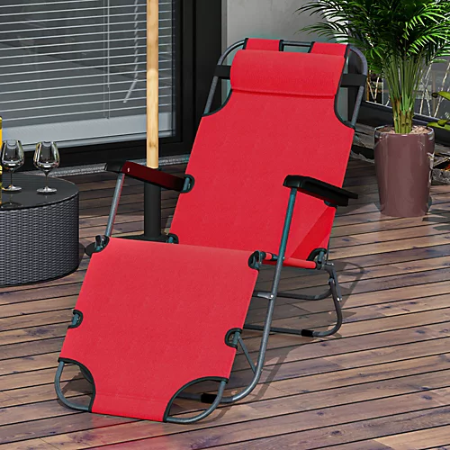 Outsunny 2 In 1 Outdoor Folding Sun Lounger W/ Adjustable Back And Pillow Red 1 Outsunny 2 In 1 Outdoor Folding Sun Lounger W/ Adjustable Back And Pillow Red
