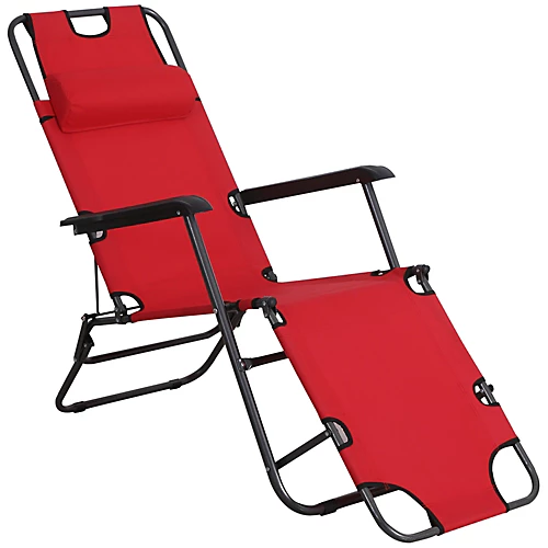 Outsunny 2 In 1 Outdoor Folding Sun Lounger W/ Adjustable Back And Pillow Red 2 Outsunny 2 In 1 Outdoor Folding Sun Lounger W/ Adjustable Back And Pillow Red - Image 2