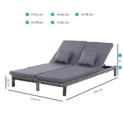 Outsunny 2 Person Rattan Lounger Adjustable Double Chaise Chair With Cushion Grey -Outsunny Garden Zone outsunny 2 person rattan lounger adjustable double chaise chair with cushion grey5056399103889 03c MP