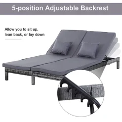 Outsunny 2 Person Rattan Lounger Adjustable Double Chaise Chair With Cushion Grey -Outsunny Garden Zone outsunny 2 person rattan lounger adjustable double chaise chair with cushion grey5056399103889 06c MP