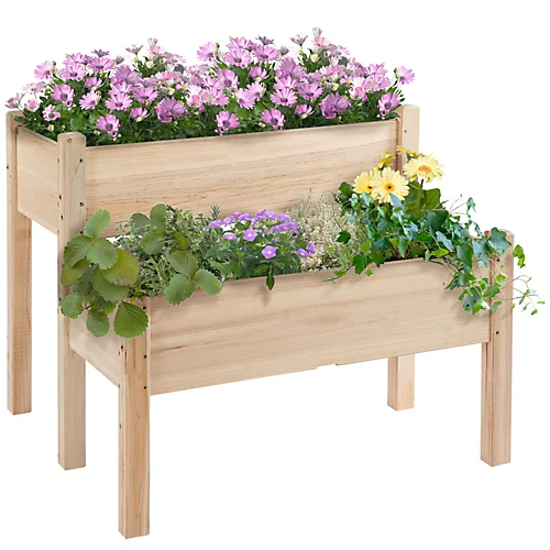 Outsunny 2-Piece Solid Fir Wood Plant Raised Bed Garden Step Planter Stand 2 Outsunny 2-Piece Solid Fir Wood Plant Raised Bed Garden Step Planter Stand - Image 2