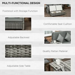 Outsunny 2 Seater Assembled Garden Patio Outdoor Rattan Furniture Sofa Sun Lounger Daybed With Fire Retardant Sponge - Grey -Outsunny Garden Zone outsunny 2 seater assembled garden patio outdoor rattan furniture sofa sun lounger daybed with fire retardant sponge grey5056602943745 06c MP