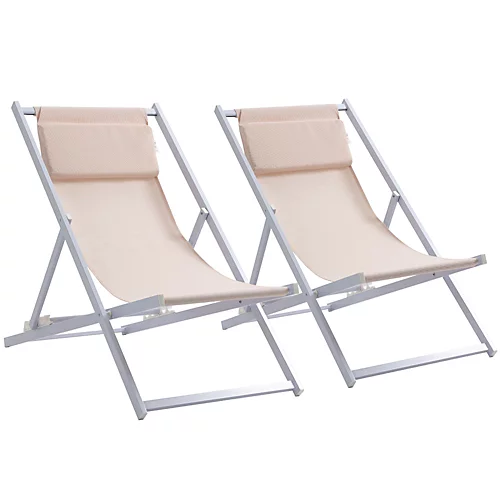 Outsunny 2Pcs Texteline Chaise Lounge Recliner Chair Adjust Lounger Patio Beige 2 Outsunny 2Pcs Texteline Chaise Lounge Recliner Chair Adjust Lounger Patio Beige - Image 2