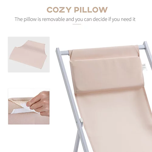 Outsunny 2Pcs Texteline Chaise Lounge Recliner Chair Adjust Lounger Patio Beige 4 Outsunny 2Pcs Texteline Chaise Lounge Recliner Chair Adjust Lounger Patio Beige - Image 4