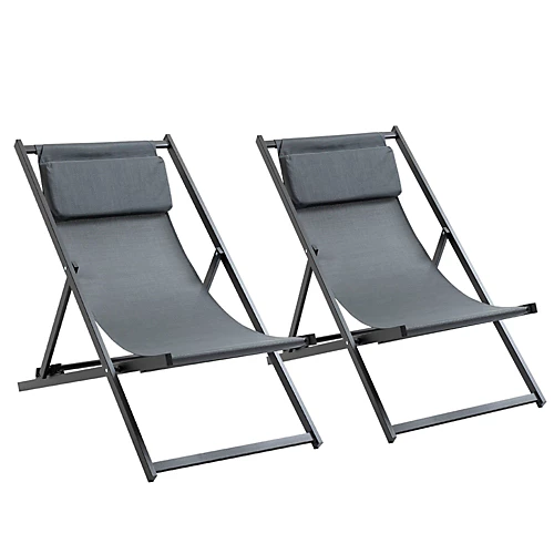 Outsunny 2Pcs Texteline Chaise Lounge Recliner Chair Adjust Lounger Patio Grey 2 Outsunny 2Pcs Texteline Chaise Lounge Recliner Chair Adjust Lounger Patio Grey - Image 2