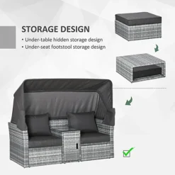 Outsunny 3 PC Outdoor Rattan Daybed Sofa Stool Table Set With Canopy, Cushion -Outsunny Garden Zone outsunny 3 pc outdoor rattan daybed sofa stool table set with canopy cushion5056399123061 06c MP
