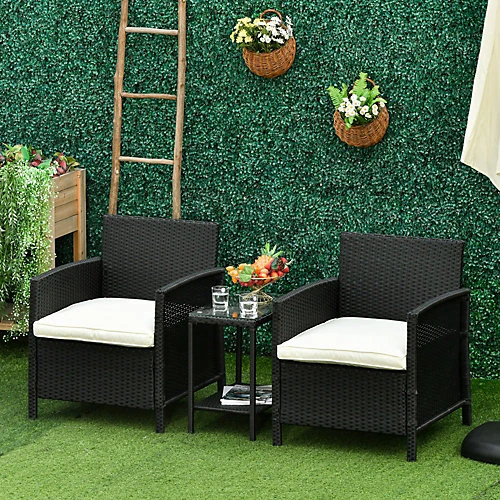 Outsunny 3 PC Rattan Outdoor Cushioned Single Sofa Coffee Table, Black 1 Outsunny 3 PC Rattan Outdoor Cushioned Single Sofa Coffee Table, Black