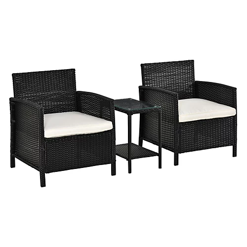 Outsunny 3 PC Rattan Outdoor Cushioned Single Sofa Coffee Table, Black 2 Outsunny 3 PC Rattan Outdoor Cushioned Single Sofa Coffee Table, Black - Image 2