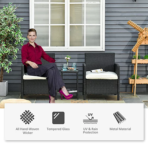 Outsunny 3 PC Rattan Outdoor Cushioned Single Sofa Coffee Table, Black 3 Outsunny 3 PC Rattan Outdoor Cushioned Single Sofa Coffee Table, Black - Image 3