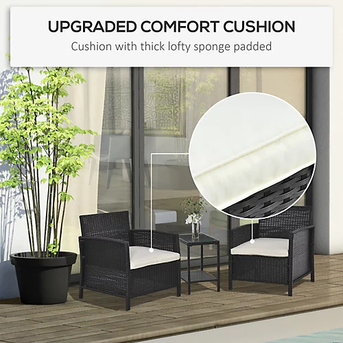 Outsunny 3 PC Rattan Outdoor Cushioned Single Sofa Coffee Table, Black 4 Outsunny 3 PC Rattan Outdoor Cushioned Single Sofa Coffee Table, Black - Image 4
