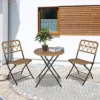 Outsunny 3 PCS Folding Rattan Wicker Bistro Set, Coffee Table, Natural