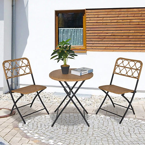 Outsunny 3 PCS Folding Rattan Wicker Bistro Set, Coffee Table, Natural 1 Outsunny 3 PCS Folding Rattan Wicker Bistro Set, Coffee Table, Natural