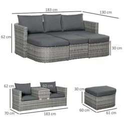 Outsunny 3 PCS Free Combination Outdoor Sofa Set, Double Chaise Lounge, Daybed -Outsunny Garden Zone outsunny 3 pcs free combination outdoor sofa set double chaise lounge daybed5056534572662 03c MP