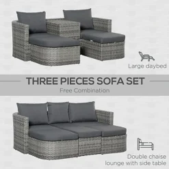 Outsunny 3 PCS Free Combination Outdoor Sofa Set, Double Chaise Lounge, Daybed -Outsunny Garden Zone outsunny 3 pcs free combination outdoor sofa set double chaise lounge daybed5056534572662 06c MP