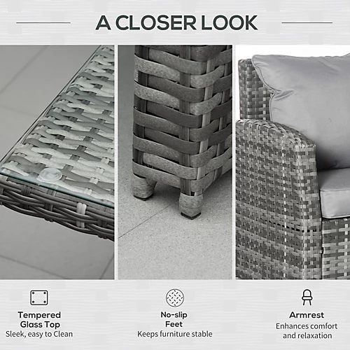 Outsunny 3 PCS Outdoor All Weather Rattan Dining Sets Furniture Backyard Garden 4 Outsunny 3 PCS Outdoor All Weather Rattan Dining Sets Furniture Backyard Garden - Image 4