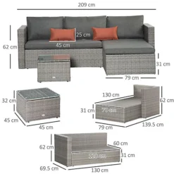 Outsunny 3 PCS Outdoor PE Rattan Chaise Lounge Furniture Sofa Set With Cushions -Outsunny Garden Zone outsunny 3 pcs outdoor pe rattan chaise lounge furniture sofa set with cushions5056534574475 03c MP