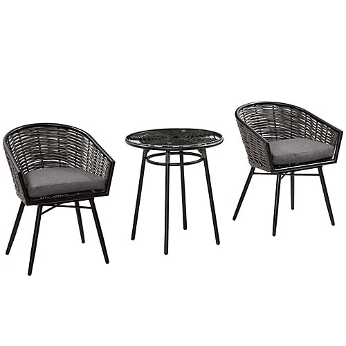Outsunny 3 PCS Patio Resin Wicker Hand Woven Bistro Set 2 Chairs 1 Coffee Table 2 Outsunny 3 PCS Patio Resin Wicker Hand Woven Bistro Set 2 Chairs 1 Coffee Table - Image 2