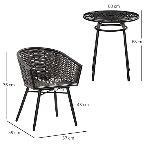 Outsunny 3 PCS Patio Resin Wicker Hand Woven Bistro Set 2 Chairs 1 Coffee Table 3 Outsunny 3 PCS Patio Resin Wicker Hand Woven Bistro Set 2 Chairs 1 Coffee Table - Image 3