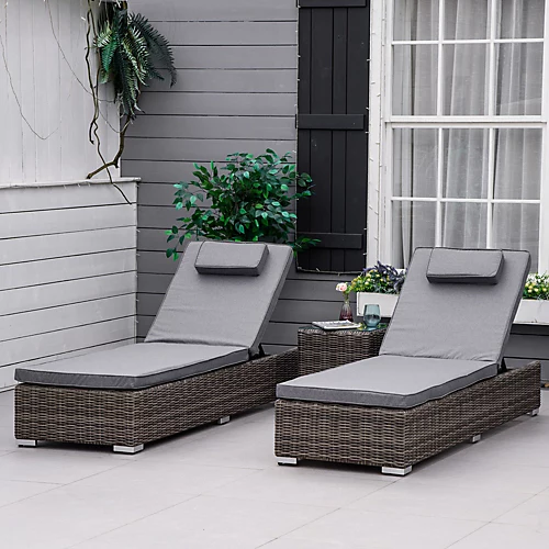 Outsunny 3-PCS PE Rattan Wicker Sun Lounger Set Half-Round Recliner Bed 1 Outsunny 3-PCS PE Rattan Wicker Sun Lounger Set Half-Round Recliner Bed
