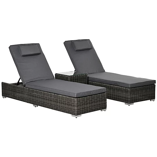 Outsunny 3-PCS PE Rattan Wicker Sun Lounger Set Half-Round Recliner Bed 2 Outsunny 3-PCS PE Rattan Wicker Sun Lounger Set Half-Round Recliner Bed - Image 2